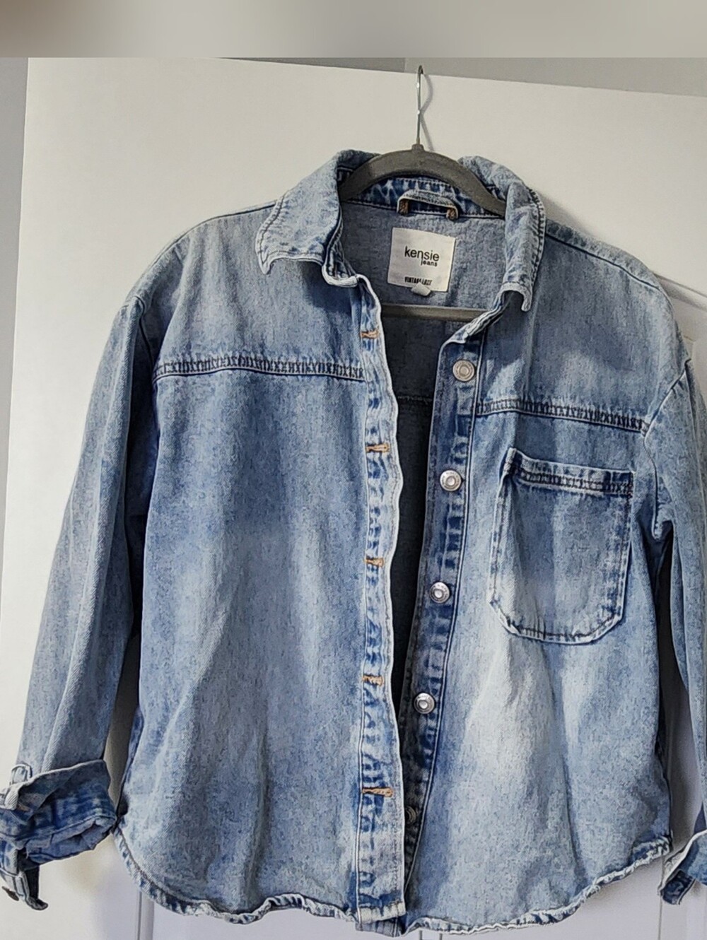 Kensie Ladies Light Wash Blue Denim Button-Front Shirt